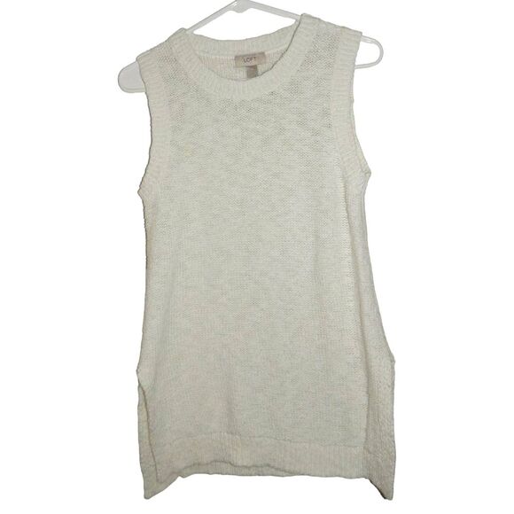 ANN TAYLOR LOFT women's medium white cream knit tunic sleeveless sweater top - Picture 2 of 13